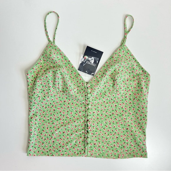 NWT Forever 21 Sage Green & Pink Floral Button Embellished Corset Crop Top - Picture 6 of 12